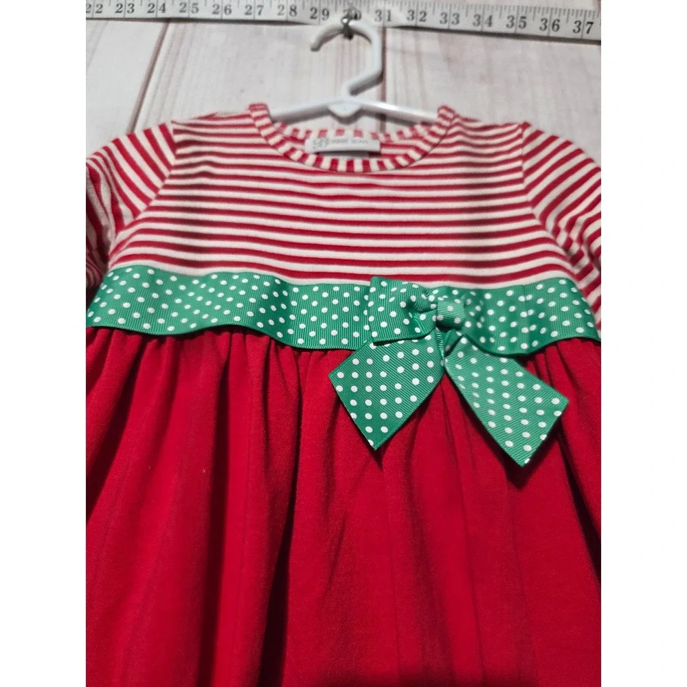 Bonnie‎ Jean Girls Red White Striped Christmas Tree Dress 3T Long Sleeve